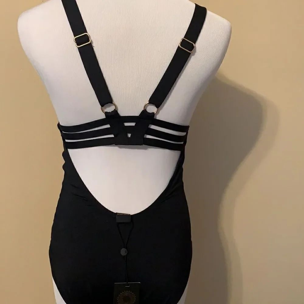 Sun Lab Swim Black Strappy One Piece S - Picture 3 of 6